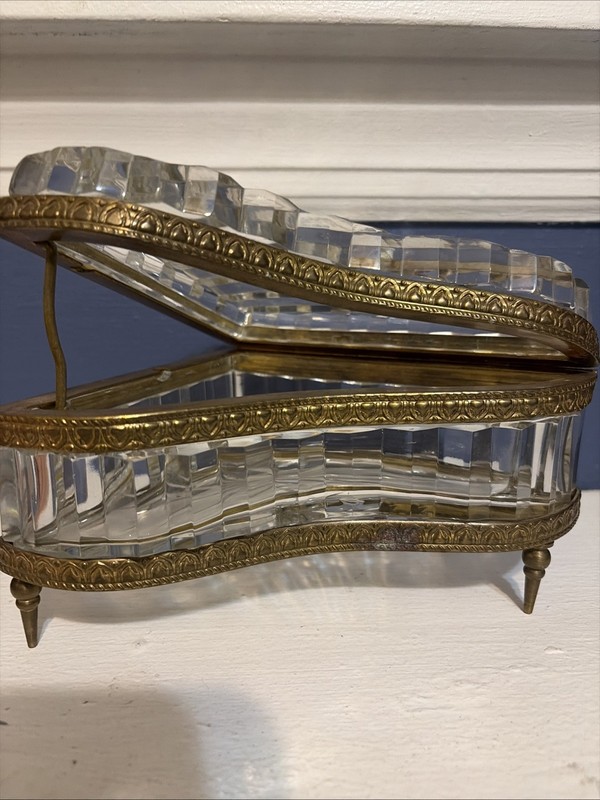 French Gilt Bronze Mounted Cut Crystal Grand Piano Form Hinged Jewelry Box