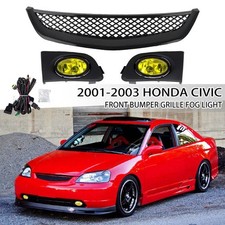 Fits 2001-2003 Honda Civic Sedan Front Grille Yellow Lens Fog Lights Lamps Fits 2001-2003 Honda Civic Sedan Front Grille Yellow Lens Fog Lights Lamps
