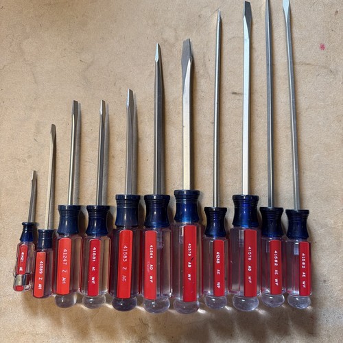 Made In USA NOS CRAFTSMAN Red Clear Handle Flat Head Screwdriver Lot 11 Pc Set