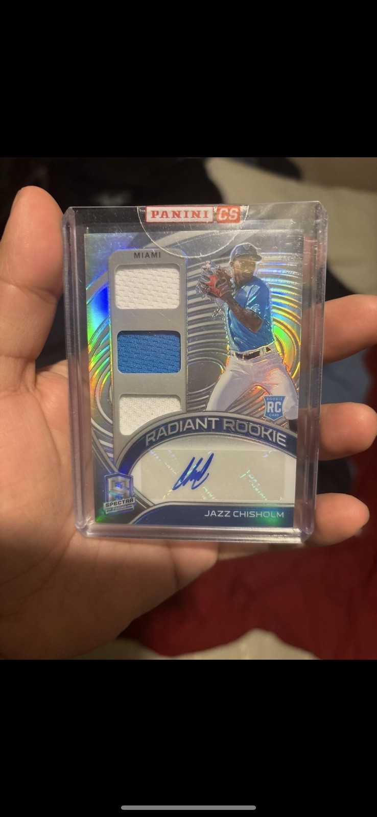 Jazz Chisholm Auto 2021 Spectra Radiant Rookie Game Used Silver Triple Patch RPA