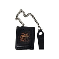 VTG Biker Trifold Wallet with Chain Black Brown Tooled Leather Live To Ride