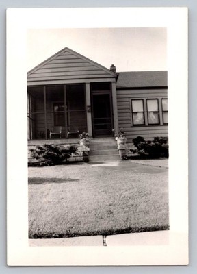 Residential House 1950s Snapshot Photograph Screened Porch Americana