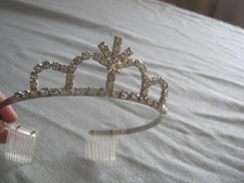 Vintage Sparkly Rhinestone Tiara Crown w/ Combs Made USA, Princess Wedding Prom