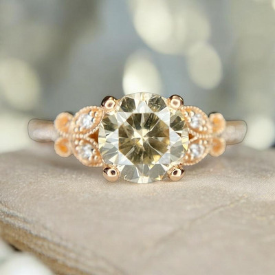 14 Karat Rotgold S Kashi natürlicher runder brauner Diamant Verlobungsring