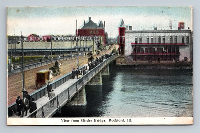 #ad 1909 View from Girder Bridge Rockford Lumber amp; Fuel Sign Illinois IL $4.98