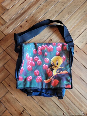 RARE Vintage Looney Tunes Tweety Bird Tulips Backpack Denim Canvas 1999 WB  | eBay