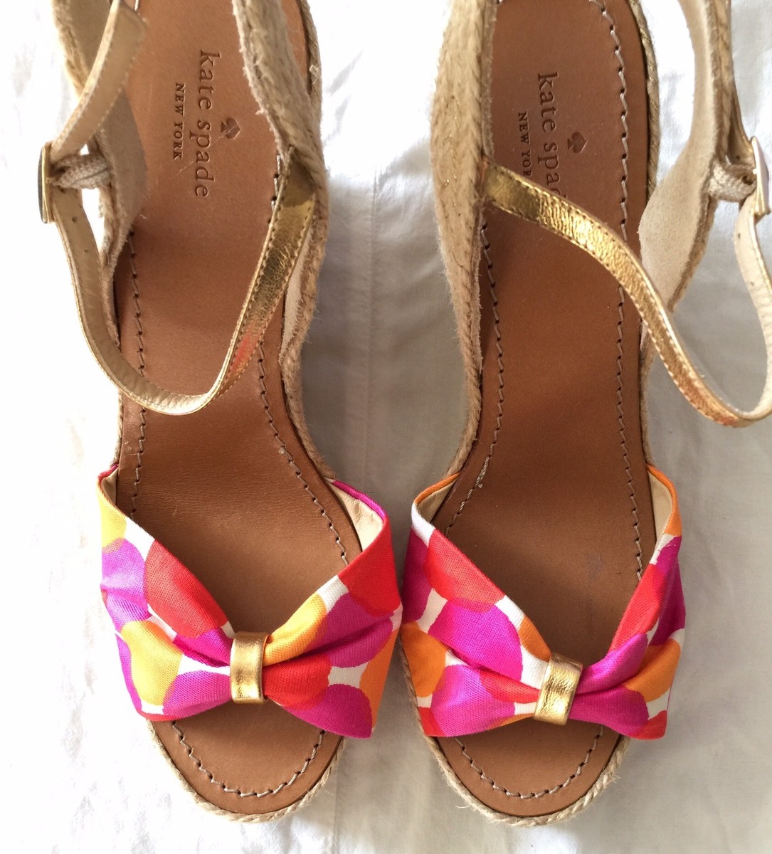 【kate spade】かわいくてラブリーなウェッジサンダル♪ Kate Spade Pink Polka Dot Espadrille Wedge Sandals Heels