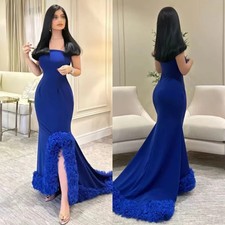 Royal Blue Off Shoulder Mermaid Evening Dresses Strapless Pleat Ruched Prom Gown