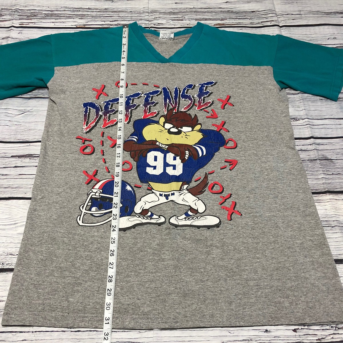 Vintage 90s Taz Looney Tunes Warner Bros Football T Shirt Size