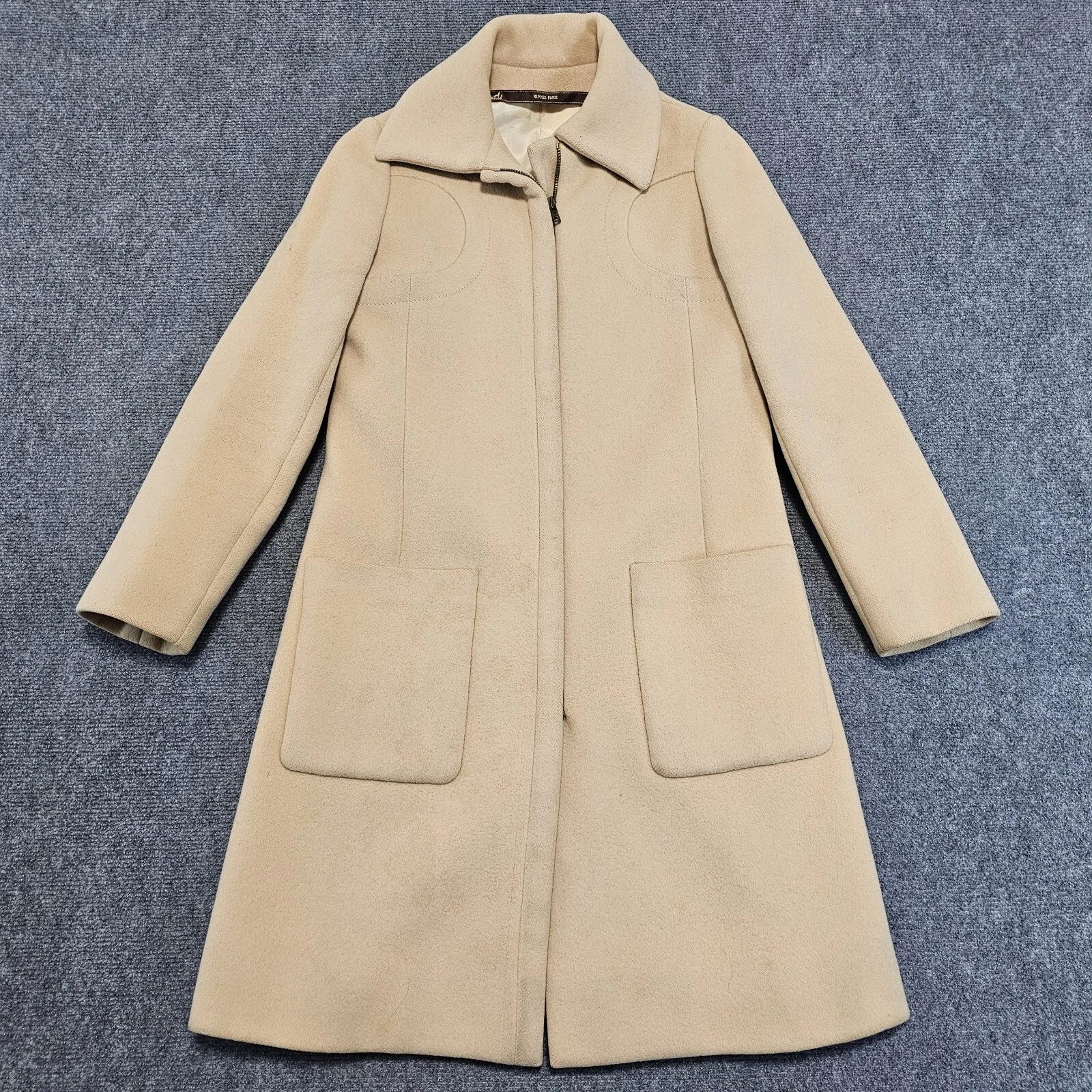 HERMÈS Cappotto Chester Vintage Hermes Autentico DONNA Marrone Lungo 100% Lana Taglia XS Full Zip