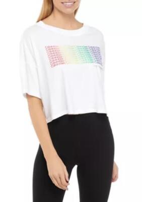 Calvin Klein Top Performance Logo Rainbow White Cropped Sz XS NEW NWT 559