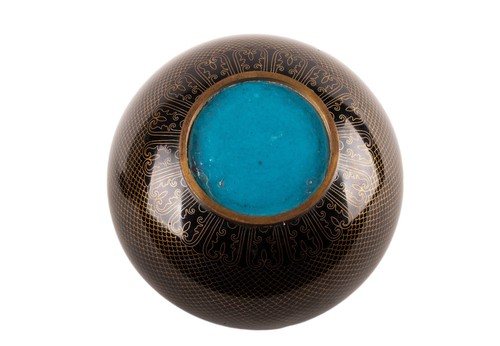 Ein kugelförmiges Cloisonné Emaille Deckelgefäß / Dose, China, 1. Hälfte 20. Jh. - Bild 7 von 9