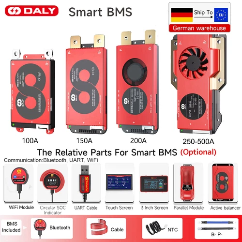 Daly Smart BMS 4S 12V/8S 24V/16S 48V 100A-500A LiFePo4 Akku BMS+Bluetooth Module