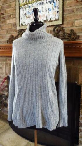 THEORY Gray Ribbed Cashmere Turtleneck Sweater  L