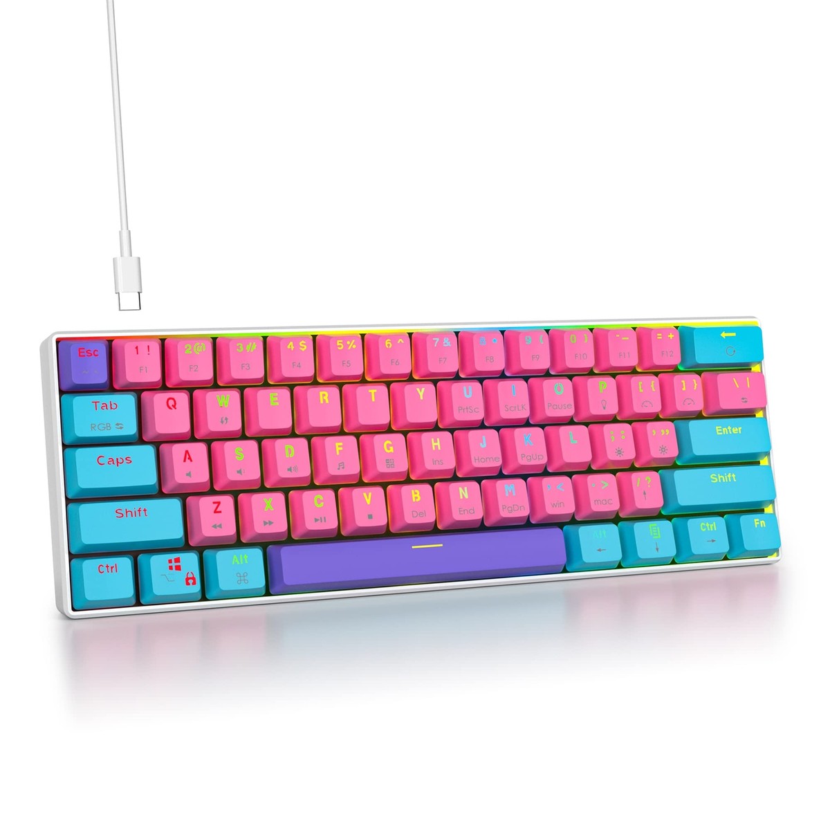 60% Mechanical Keyboard 61 Keys RGB Backlit Wired Compact Red