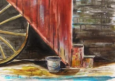 ORIGINAL Barn Landscape Watercolor Painting JMW art John Williams Realism SALE