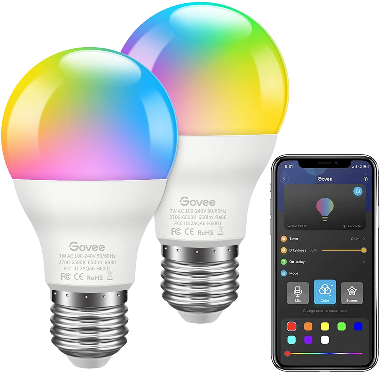Led Bulbs Dimmable Music Sync Rgb Color Changing Light Bulbs A19 7w 60w Equival For Sale Online