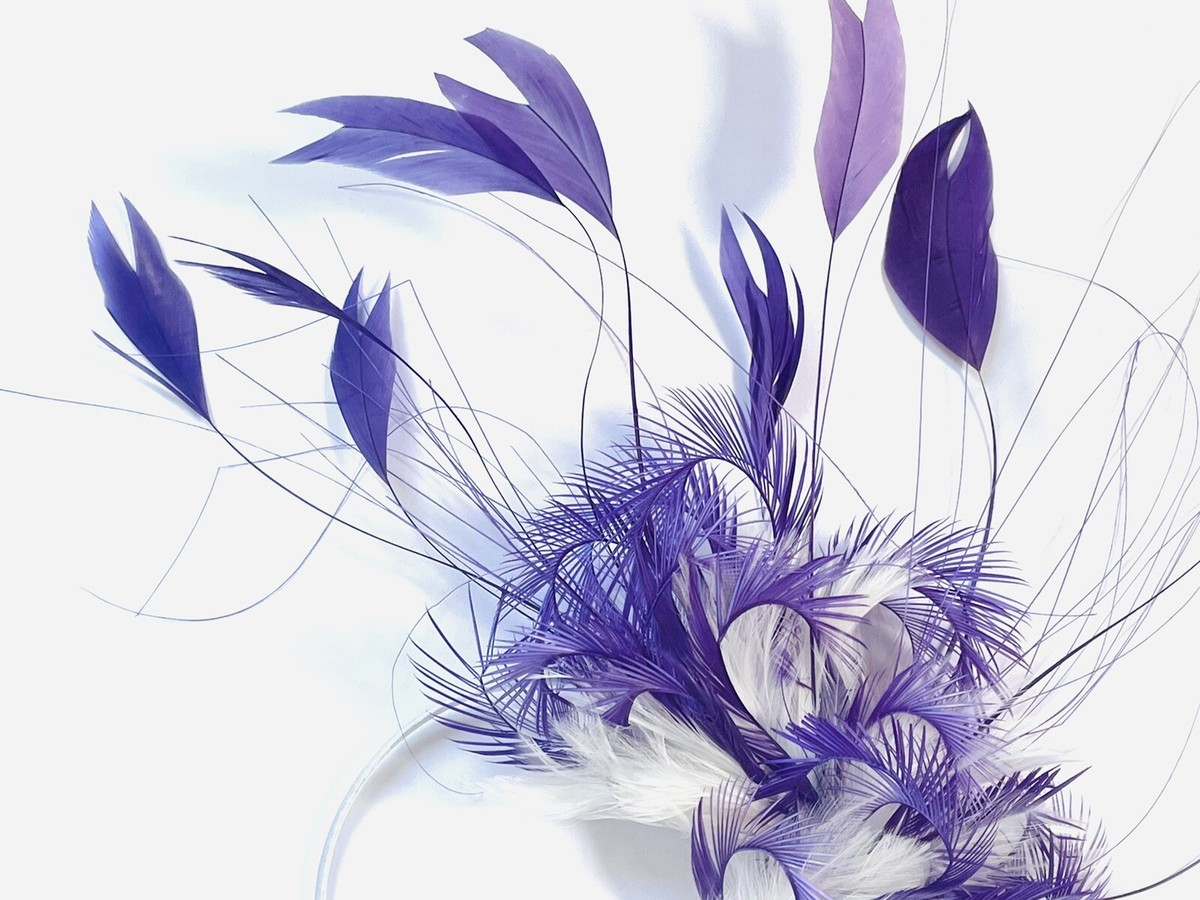 Elegant White and Purple Feather Fascinator Purple Feather Fascinator, Purple Velvet Fascinator, Feather  main image 4