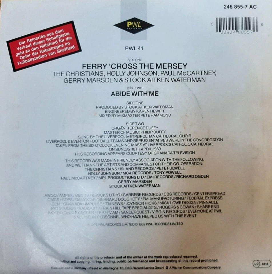 Hillsborough Single - Liverpool FC Nottingham Forest - Ferry Cross the Mersey - Bild 2 von 2