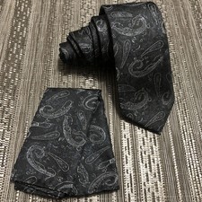 New laser Paisley Design 2.75" Inches Necktie and Pocket Square Hanky Set Black