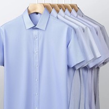 Elastic Anti-Wrinkle Men Shirt Short Sleeves Dress Shirts Men Slim Social Blouse