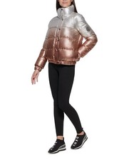 DKNY Women's Metallic Ombre Funnel-Neck Puffer Jacket, Color Rose Gold, NWT