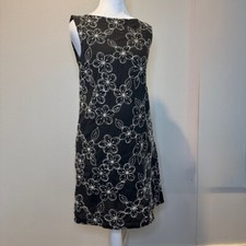 Poppy Garden Black Sleeveless Shift Dress White & Metallic Embroidery Size Med