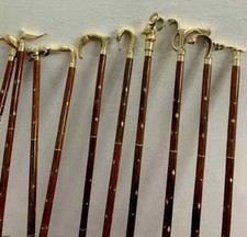 Vintage Antique Lot Of 10 Walking Cane Wooden Walking Stick Brass Handle Gift