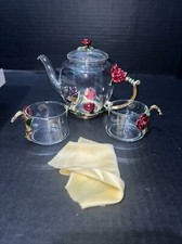 BTAT Tea Set Teapot 2 Cups Butterfly Red Roses New Home Decor Gift