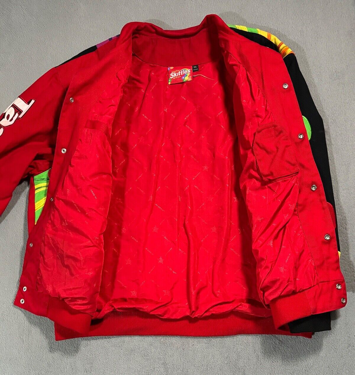 Vintage Skittles JH Design Nascar Varsity Bomber Y2K Sports Vintage Skittles JH Design Nascar Varsity Bomber Y2K Sports