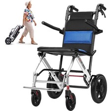 Portable Folding Wheelchair for Adults Lightweight, Blue, 220 lbs Capacity