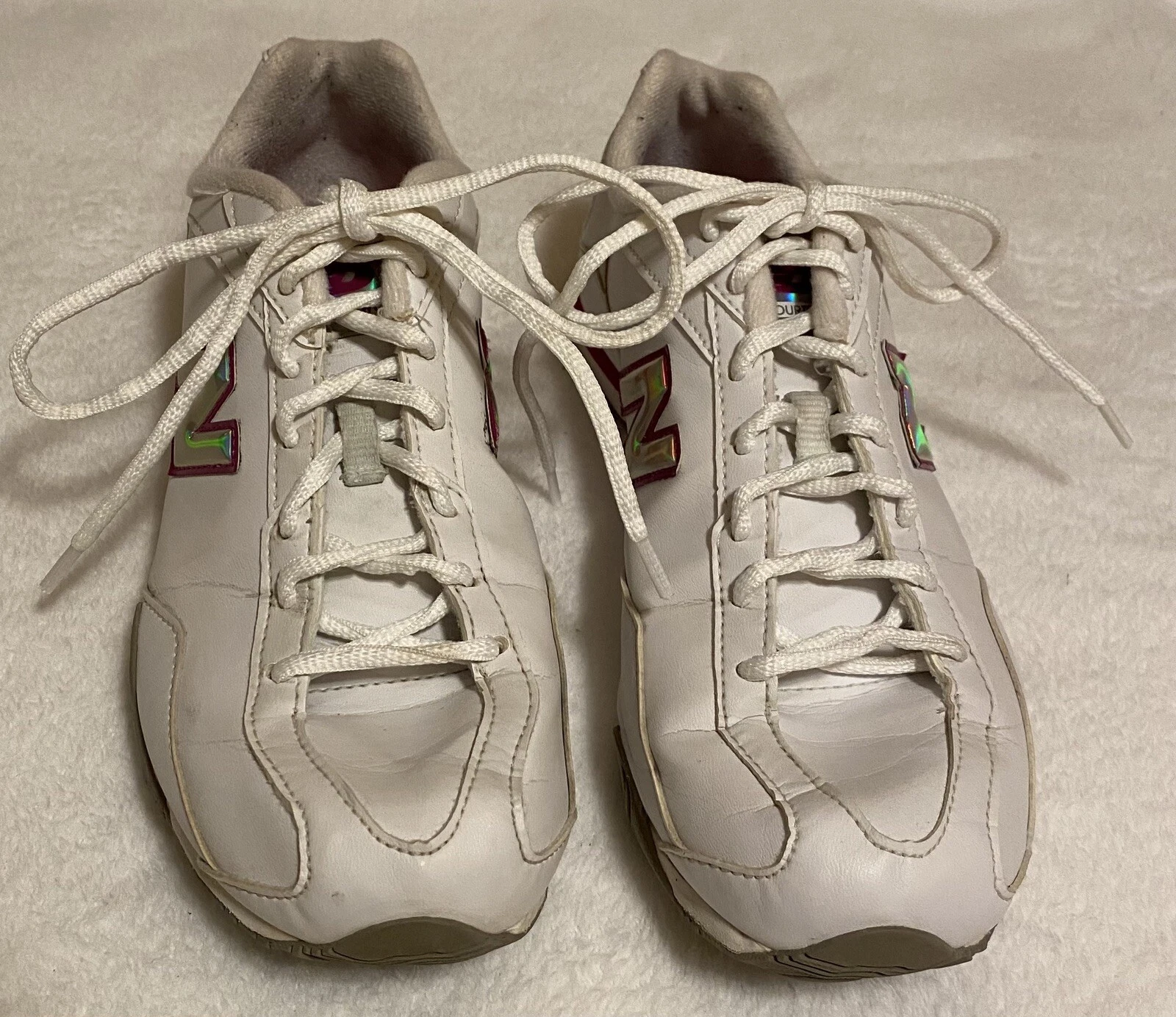 Scarpe sneakers New Balance donna FOURFOURTWO pelle bianco rosa misura 7 5