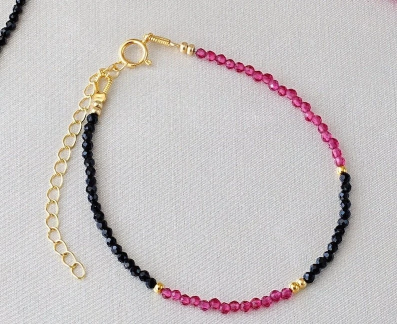 Браслеты унисекс A++ черный оникс и рубин агат ограненные круглые драгоценные камни бусины 6-8 дюймов - Изображение 4 из 4