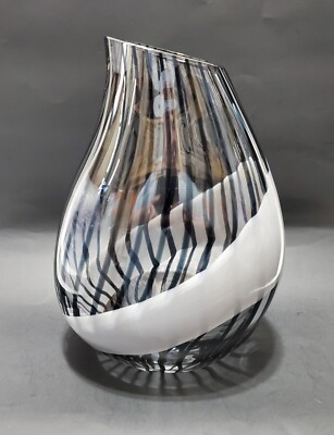 Signed Livio Seguso Vase, Murano Glass, Gray & Black Stripe On