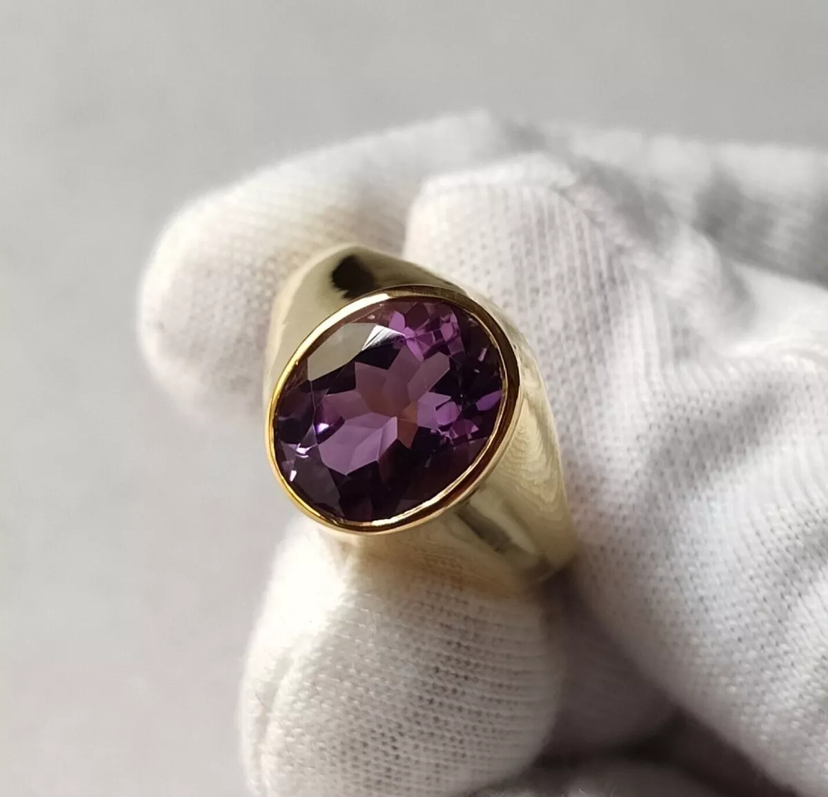 Natural Amethyst 18k yellow Gold Men Ring Mens Jewelry Hand Made