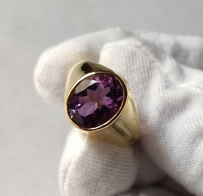 Natural Amethyst 14k yellow Gold Men Ring, Mens Jewelry, Hand Made Ring 