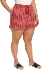 NWT Briggs Women s Linen Blend Shorts Red Stripe Stretch Waistband Pockets XXL