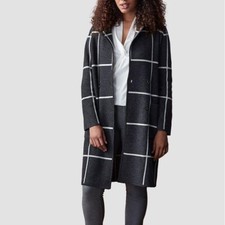 Mark & Graham Wool Knit Coat Gray Windowpane Small