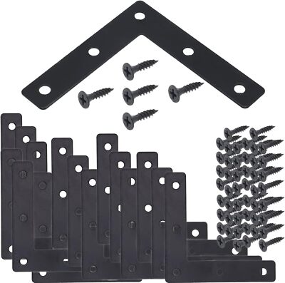 20Pcs Black L Flat Shape Braces Corner Bracket 80X80 Mm Decorative Corner