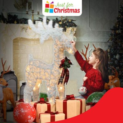 Weihnachtsdorf beleuchtet Glitzer Rentier Dekoration mit warmweißen LEDs