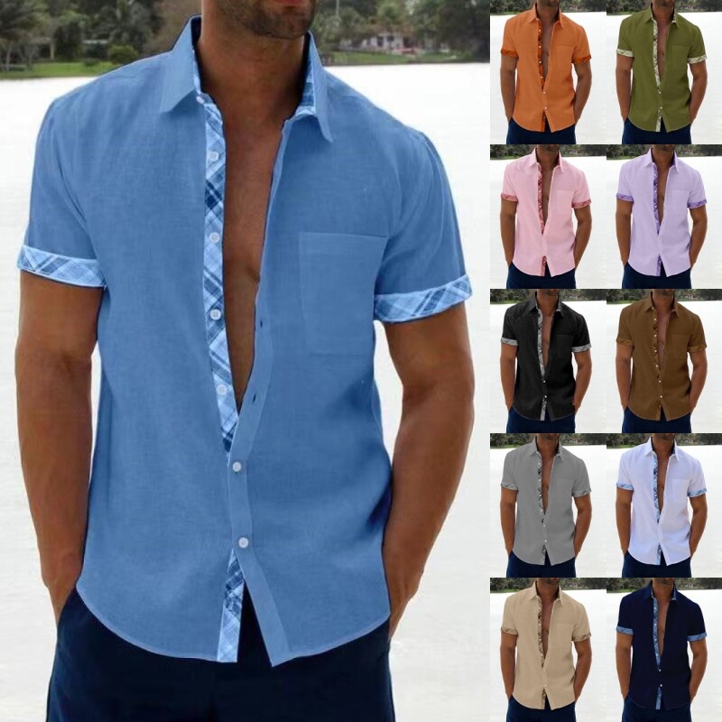 OYOANGLE Men's Color Block Corduroy Shirt | Short Sleeve Button Down, Pocket Front, Casual Tops