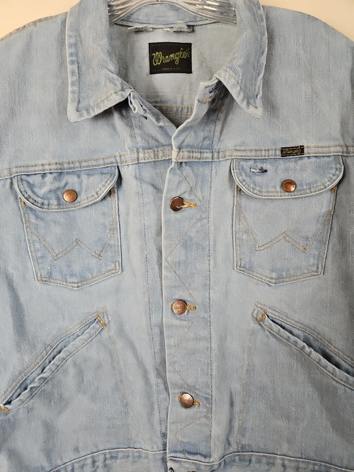 复古 70 年代牧马人 Selvedge 牛仔西部夹克男式 44 码美国罕见梅赛德斯 — 第 4/4 张图片