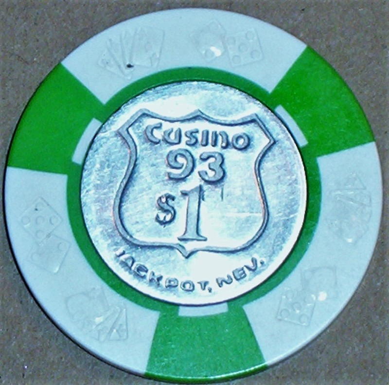 Old $1 CASINO 93 Casino Poker Chip Vintage Antique DieCards Mold Jackpot NV 1970