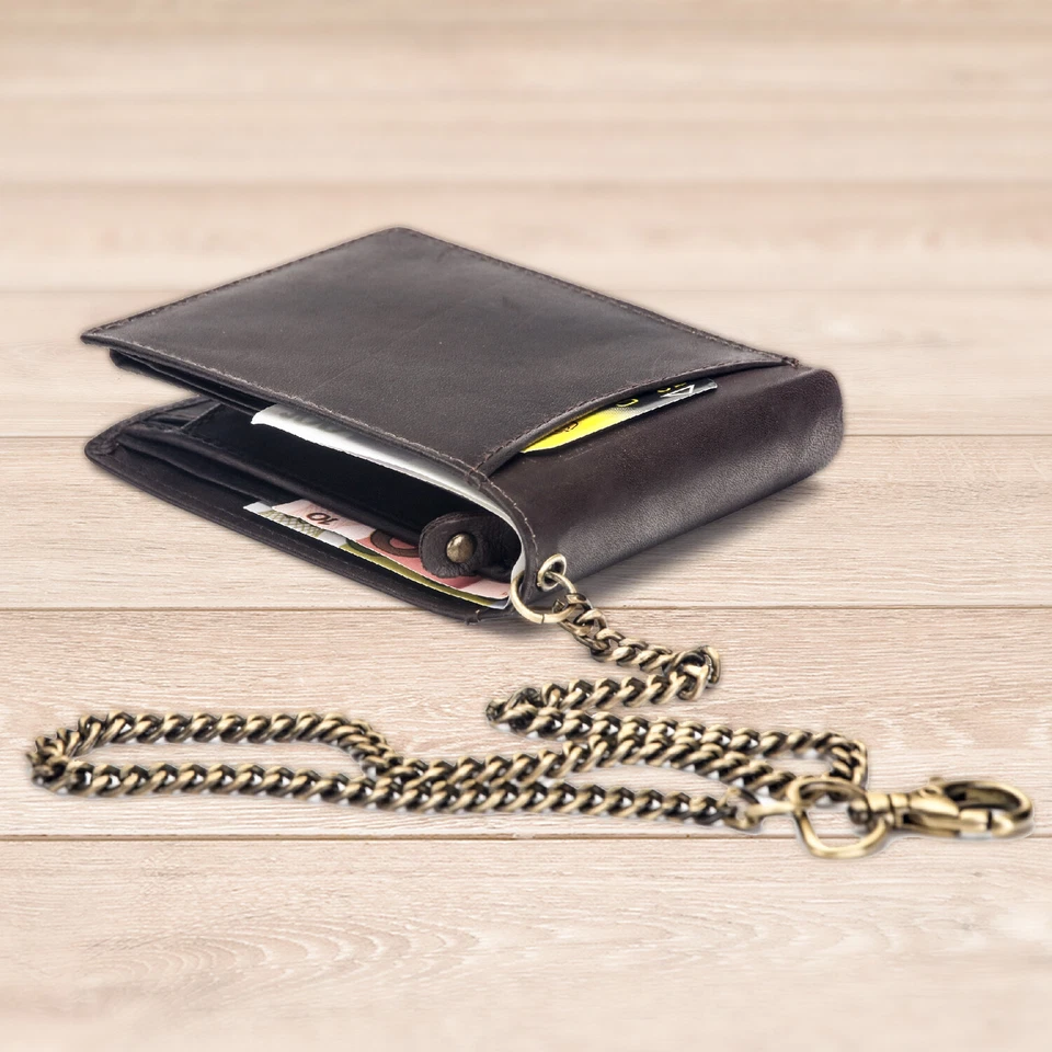 Mens Real Leather Biker Chained Wallet Quality RFID Blocking Purse Credit Card  - Image 2 of 4