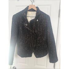 Banana Republic Boucl Wool Blend Moto Jacket Black Metallic Thread, size 8