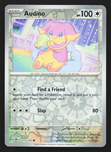 Audino SV03: Obsidian Flames 173/197 Reverse Holo Pokemon NM - Afbeelding 1 van 2