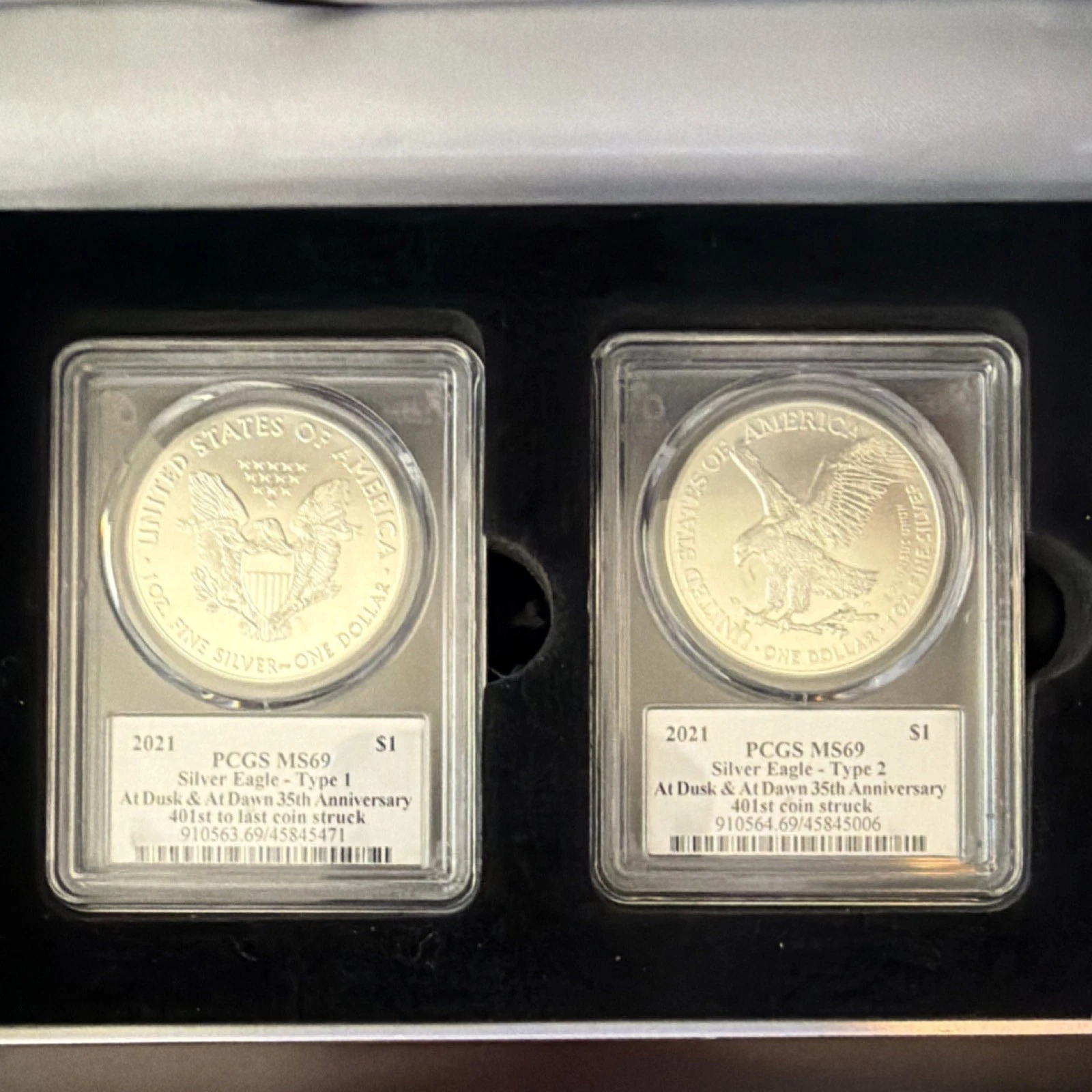 2021 PCGS MS69 ASE Dusk & Dawn $1 Type 1 & 2 35th Anniversary Set 401st of 500