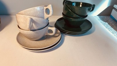 Vintage Branchell Color Flyte Melmac Coffee Tea Cup 6 Cups 5 Saucers Green Gray