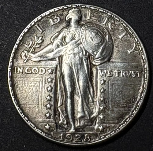 1928 D Standing Liberty Quarter, AU Beautiful Natural Toning