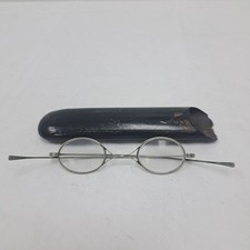 Antique 19th Century Silver Tone Wire-Rim Oval Eyeglasses Delicate With Case